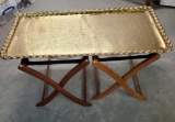 Rectangle Hand Tooled Brass Tray With 2 Folding Legs