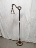 Wrought Iron Bridge Floor Lamp with Four Sided Caged Slag Glass Shade