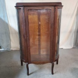 Oak Bow Front Curved Glass China Cabinet With 3 Glass Shelves