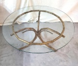 Faux Bamboo Guilded Metal and Glass Top Coffee Table