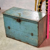 Robin's Egg Blue Freihofer's Antique Bread Storage Crate Box, Solid Board Construction