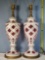 Pair of Bohemian White Cut to Cranberry Cased Crystal Table Lamps with Gold Accents