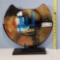 Art Glass Double Bowl Shape Sculpture in Iron Frame
