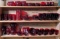 2 Shelves of Ruby Glass Pitchers, Tumblers, Bowls and Vases