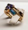 18K Yellow Gold Tanzanite Fire Opal & Diamond Ring