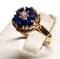 14K Yellow Gold CZ Surrounded By Cornflower CZs Ring
