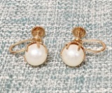 14k Gold Pearl Screw Back Earrings