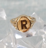 Monogrammed R 10k Gold Baby Ring