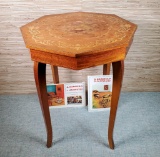 A Gargiulo & Jannuzzi Inlaid Wood Music Box Table, Sorrento Italy with Brochures