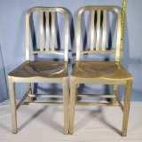 Pair of MCM design Emeco 1006 Navy Aluminum Chairs with Brushed Gold Finish