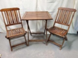 Mid Century Style Folding Wood Table & 2 Chairs