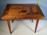 Scenic Wood Inlay Top MCM Accent Table