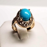 14K yellow Gold & Robins Egg Blue Cabochon