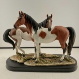 Vintage Large Statue Figurine 2 Affectionate Pinto Horses 15 x 12