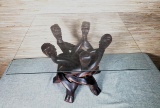 African Wood Humans Locking Arms Table Base with Glass Top