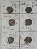 6 Three Cent Nickel Die Variety Coints - 1869 RPD, 1866 Clashed Die, 1875 Misplaced Date, Etc