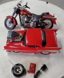 1957 Red Chevy Bel Aire Remote Control Toy Car & Harley Davidson Fat Boy Toy