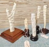5 Carved Bone Statues on Wood Bases