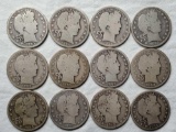 12 US Silver Barber Half Dollars with Original Mintages 1.5 to 2 Mil