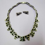 950 Silver & Black Enamel Mexico Escorcia Necklace & Matching Ear Rings