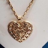 14K Yellow Gold Necklace & Filigree Heart Pendant