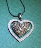 925 Sterling Fine Snake Skin Chain With 10K White Gold Diamond Heart In Heart Pendant