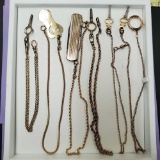 6 Gold Filled Pocket Watch Chains, 2 fobs & 4 Winding Keys