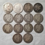 14 Mixed Date Barber Silver Half Dollars