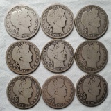9 Silver Barber Half Dollars - Key Date, Scarce and More
