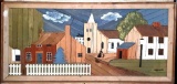 Signed Theodore Degroot Large Wood Lath Americana Townscape Folk Art Wall Hanging
