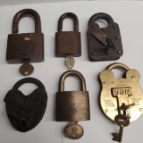 Lot Of 6 Antique Padlocks With Keys
