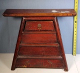 Antique Asian Stool/ Altar Stand with Weathered Patinated Red Paint