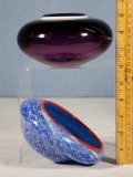 2 Free Form Studio Art Glass Signed Vessels
