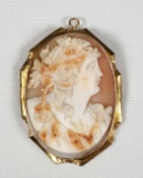Beautifully Carved Shell Antique Cameo Set in 10k Gold Pendant/Pin