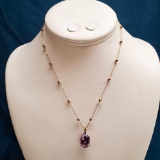 14K Yellow Gold Necklace & Amethyst Pendant