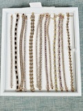 Collection of 13 Gold over Sterling Silver Gemstone & Crystal Bracelets