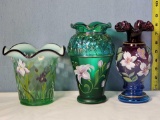 3 Fenton Special Series Hand Painted Art Glass Vases