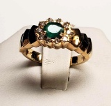 14K Yellow gold Emerald & Diamond Ring