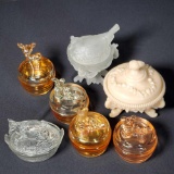 7 Vintage Figural Glass Vanity and Novelty Boxes and Jars