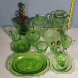 Sylvan Parrot, Princess, Cherry Blossom, Kitchen and other Green Depression Glass