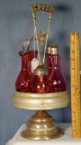 Cranberry Glass IVT 5 Bottle Castor Set in Silver Plate Holder