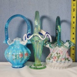 3 Fenton Special Series Art Glass Baskets