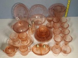 Approx 40 pcs Pink Floral Poinsettia Depression Glass