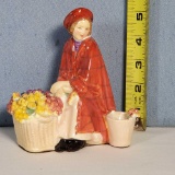 Royal Doulton Bonnie Lassie (HN 1626) petite Lady figurine sitting with flower baskets