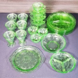 Cameo Rose and Cameo Ballarina Green Depression Glass