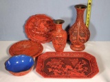 Cinnebar Collectible Vases, Plates, Platter and Bowl