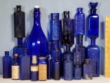 22 Antique and Collectible Cobalt Blue Glass Bottles