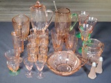 24 Pcs Pink and Bi-color Depression Era Glassware