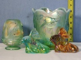 Fenton Goldfish Theme Art GLass- Vase, Fairy Lamp and 2 Fish Figurines