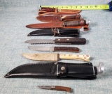 Lot Of 8 Hunting And Sheath Knives & J M Opinel No. 2 Mini Folding Knife